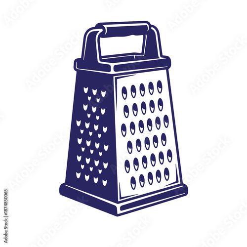 Box grater with handle on top for grating vegetables and cheese in kitchen