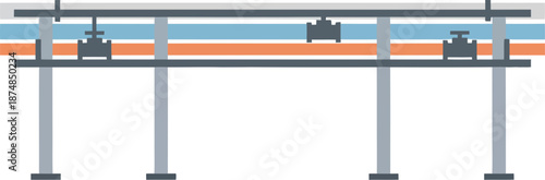 Flat vector illustration of an automated industrial production line with a conveyor system.