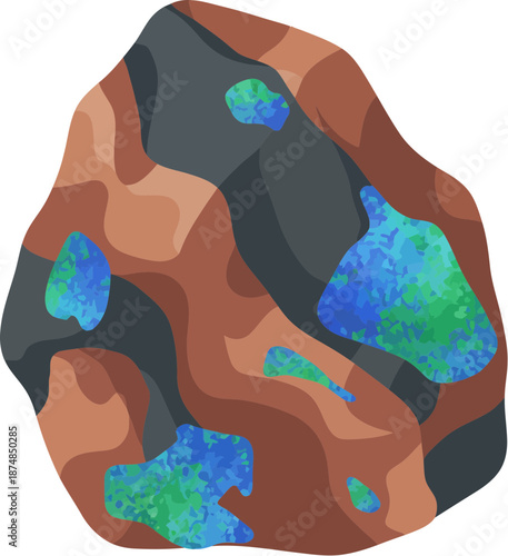 Colorful boulder opal illustration with iridescent blue and green mineral inclusions.