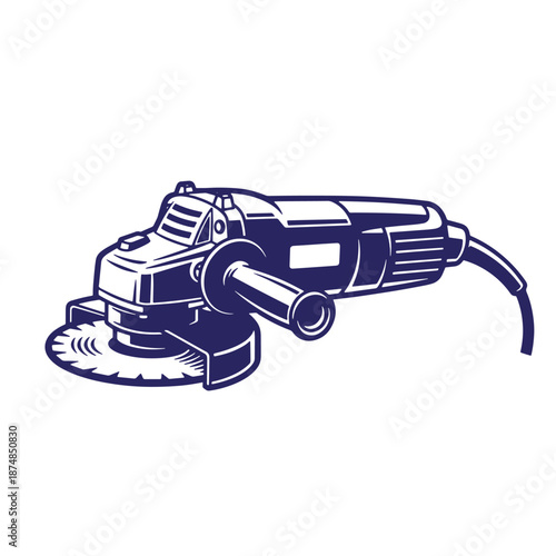 Electric angle grinder with a cutting disc and handle isolated on white background