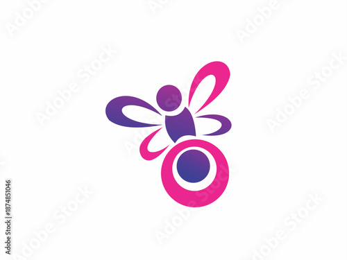 Purple-pink butterfly integrated with wheelchair figure, promoting accessibility, empowerment, and inclusive design.