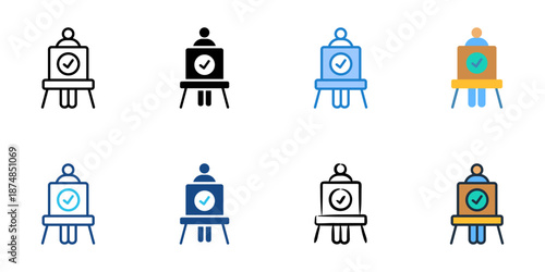 Voting Booth icons set multiple style collection. Editable stroke 

