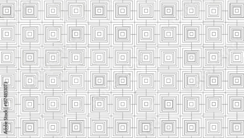 Minimalist geometric pattern composed of repeating nested black squares on a white background in a grid layout.
