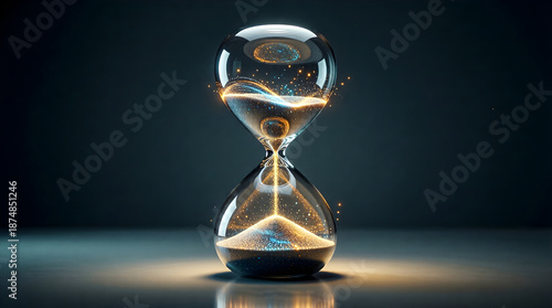 Digital hourglass with flowing data - symbolic of AI-powered efficiency and automation
