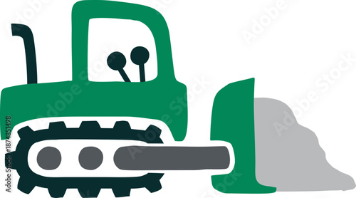 Green Cartoon Bulldozer Pushing Dirt Vector Illustration