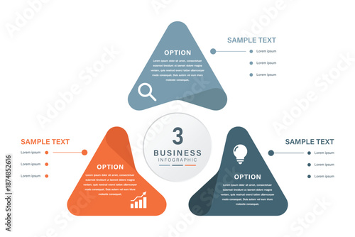 Triangular Business Infographic with Three Options and Central Circle