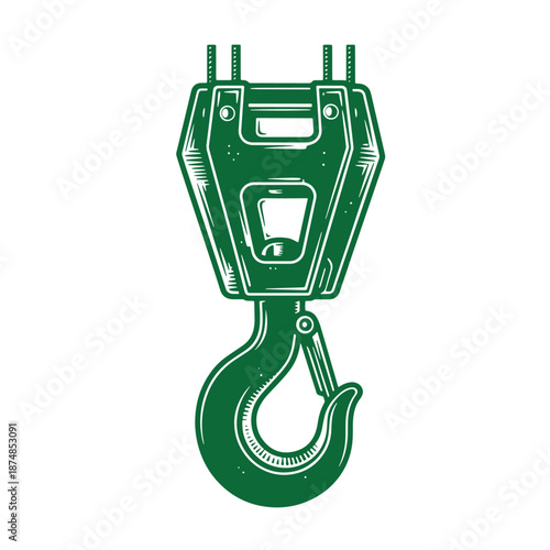 Green hook and block assembly for lifting heavy loads with a metal hook