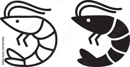Shrimp and Prawn Icon Vector, Outline and Filled Seafood Symbol Isolated on White .