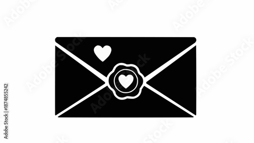 Black silhouette of an envelope with a heart wax seal.