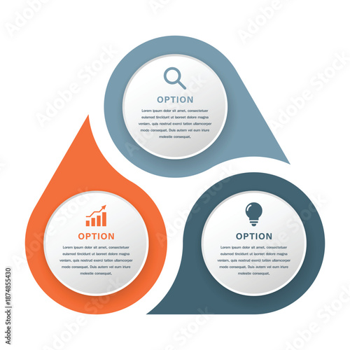 3 Option Business Infographic with Teardrop Pointers and Circular Icons