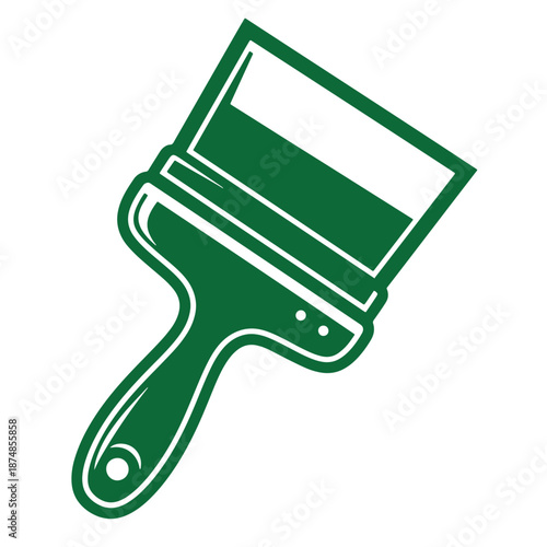 Green paint brush icon with handle and rectangular head for painting walls and surfaces