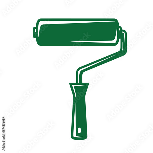 Green paint roller with handle for painting walls and surfaces  household and construction tool