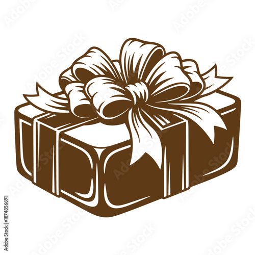 Brown gift box with a ribbon bow on top  present wrapping decoration