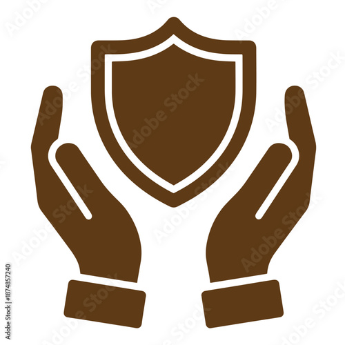 brown hands shielding a brown shield symbolizing protection and safety online security concept