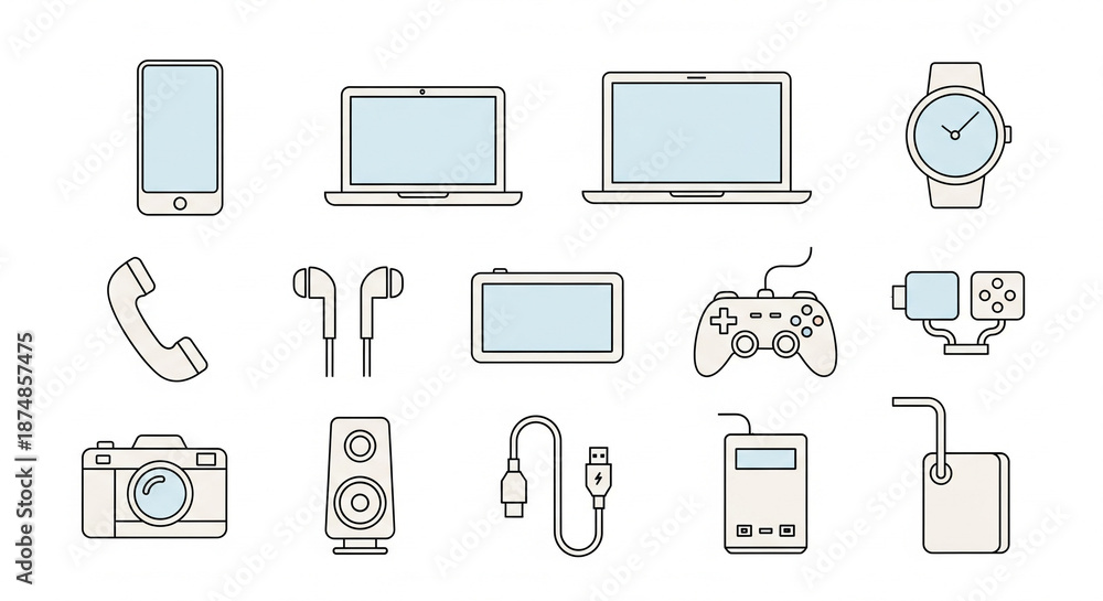 Canvas-taulu Rounded outline consumer electronics icon set modern flat vector design
