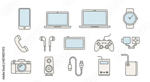 Принти на полотні Rounded outline consumer electronics icon set modern flat vector design