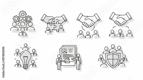 Business partnership and teamwork icons set.