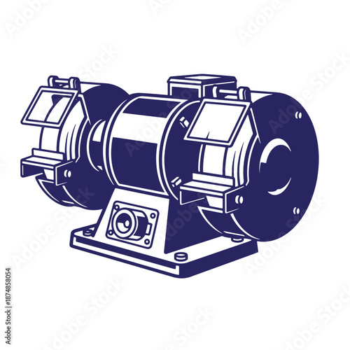 Industrial double sided bench grinder machine for metalwork and tool sharpening on white background