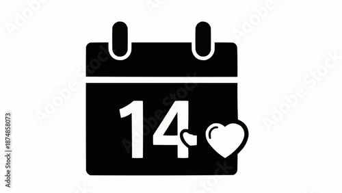 Calendar Icon Showing February Fourteenth With Heart Symbol.