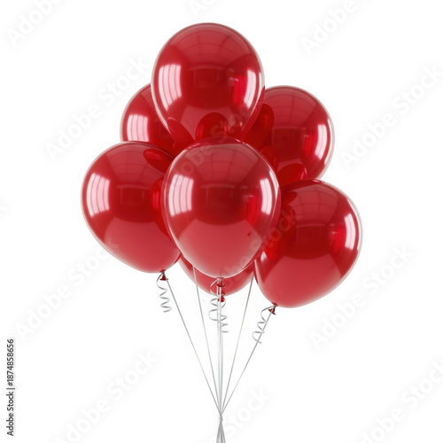 Bundle of red balloons isolated on transparent background