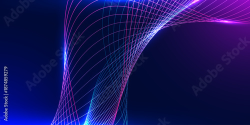Digital curved lines with glowing light effect for technology and network concept.