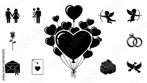 Collection of Valentines Day Icons and Symbols.