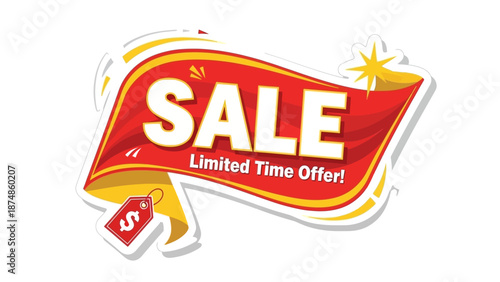 Big Red Sale Banner with a Dollar Sign Tag - Limited Time Offer!