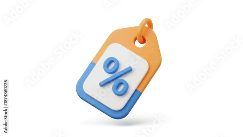 Modern 3D Discount Tag with Percentage Symbol, Perfect for Illustrating Digital Marketing Campaigns, Price Reductions, and Exclusive Deals