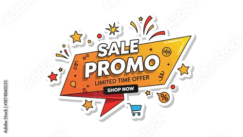 Eye-catching vector illustration of a vibrant sale promo banner, offering a limited time discount with a 'Shop Now' call to action