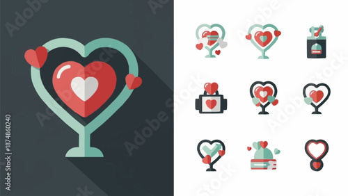 Collection of Valentines Day heart icons and symbols.