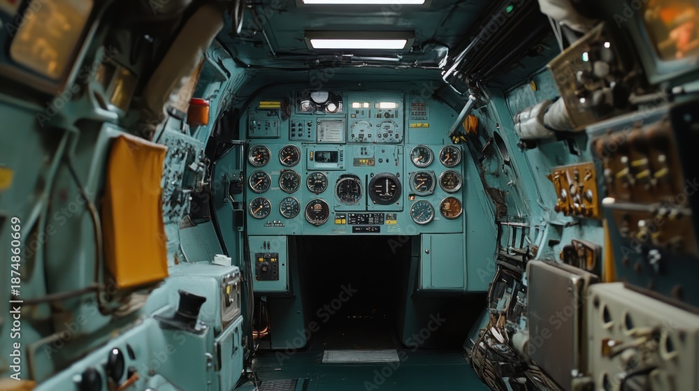 Fototapeta premium Vintage Airplane Cockpit Interior