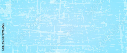 Scratched ice surface texture. Blue ice background with skate traces, cracks, scratches. Rough winter sport rink backdrop. Frozen lake or pond water wallpaper with dots, spot and lines. Eps10