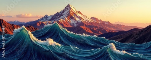 Elegant gold wave pattern Modern hand-drawn mountain vector , Asian, clean