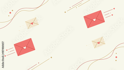 Charming Red Envelopes with Hearts on a Creamy Background for Romance.
