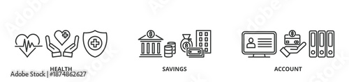 HSA banner vector illustration concept with icon of  health, savings and account