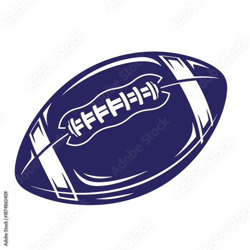 American football ball in navy blue color with white laces and panels illustration