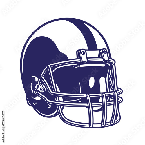 American football helmet with face guard and side stripe  sports equipment illustration