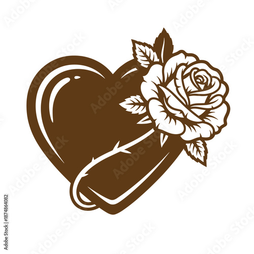 heart shape with rose and leaves on white background  love symbol