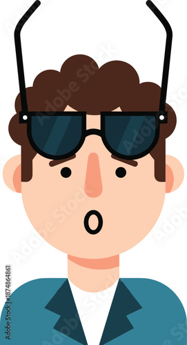Surprised Man with Sunglasses on Head, Shocked Male Character Expression of Disbelief and Realization, Whimsical Human Emotion Flat Vector Illustration