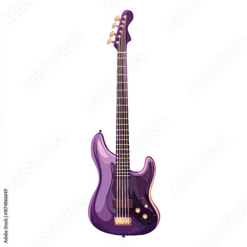 Purple Electric Bass Guitar Isolated on White Background