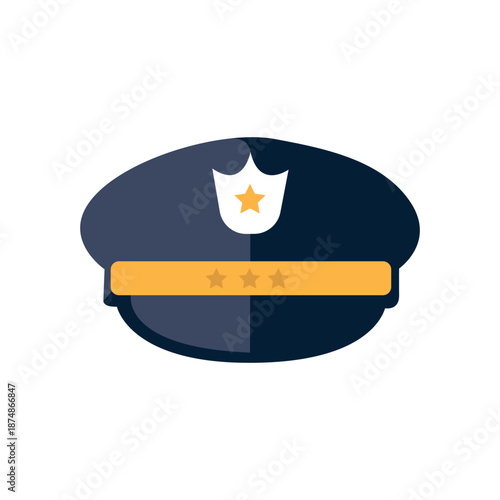 Police Officer Cap with Badge and Stars Flat Vector Icon