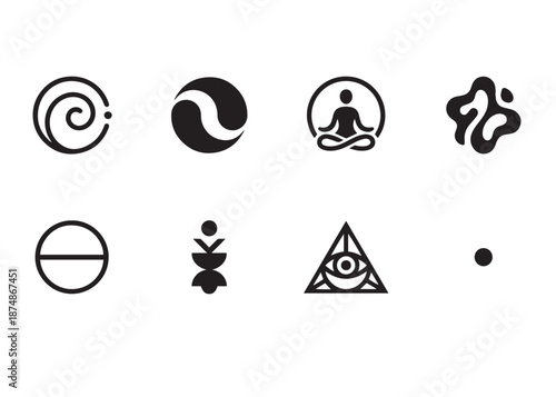 Unique line art yoga meditation symbols collection set for spiritual practice