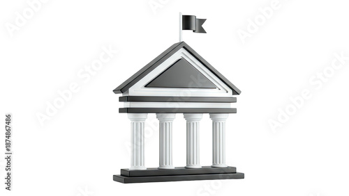 3D Icon of a Government Building with Columns and a Flag