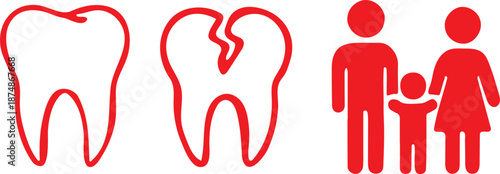 A family and two teeth with one broken illustrator artwork high-quality