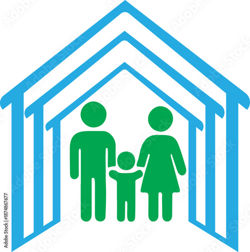 Family under a house roof for protectio  illustrator artwork