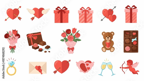 Collection of Valentines Day Symbols and Gifts.