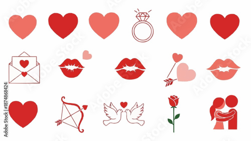 Collection of Valentines Day Symbols and Icons.