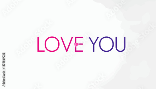 Colorful love you text on white background.