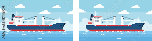 Cargo ship illustration at sea, modern freight vessel vector design for maritime transport, shipping industry concept