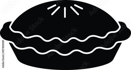 Delicious Black Silhouette of a Freshly Baked Pie with Golden Crust, Perfect for Food Illustrations, Recipe Blogs, and Culinary Designs